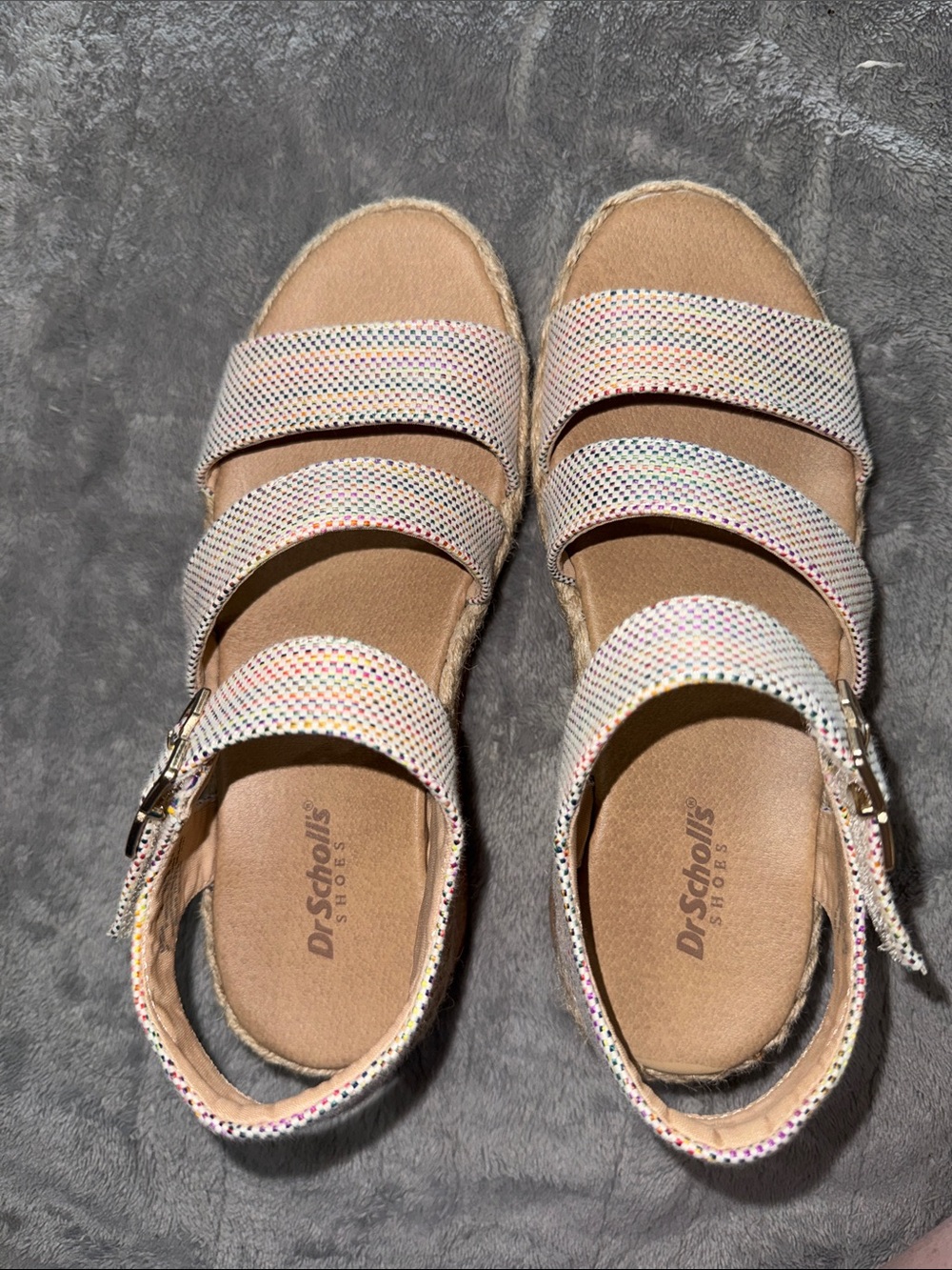 Dr. Scholl's Cream/Multicolor Strap Platform Sandals Espadrille size 6.5